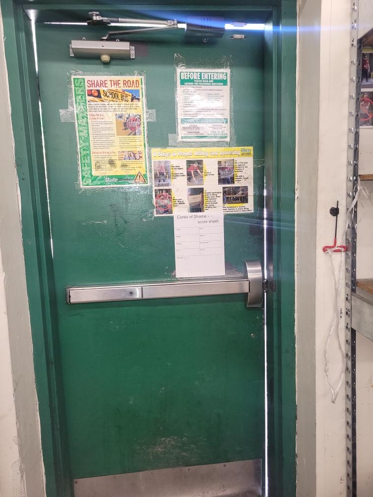 Hollow metal steel door clearly showed installed incorrectly