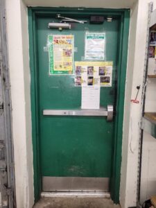 Hollow metal steel door reinstalled correctly with full surface continuous hinge good to go again for another 10 years.